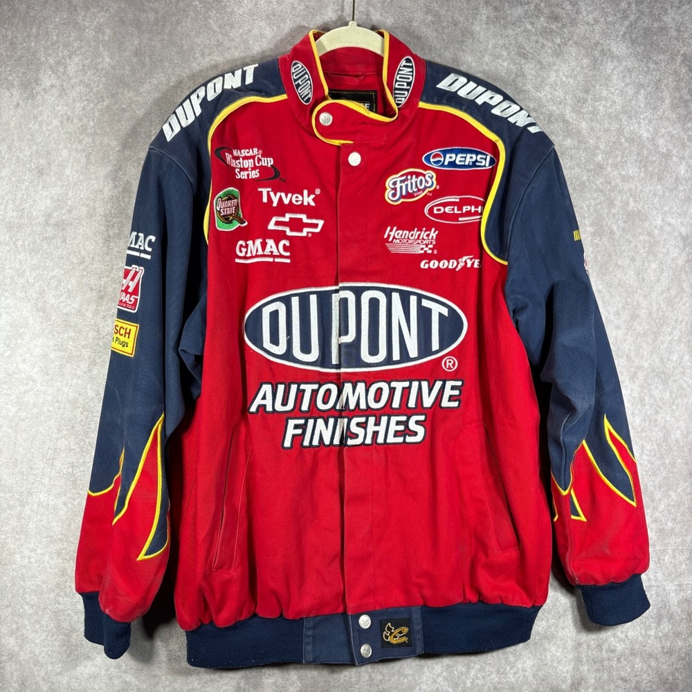 Vintage Chase Authentics Jacket Men L Red DuPont Jeff Gordon NASCAR Racing Twill